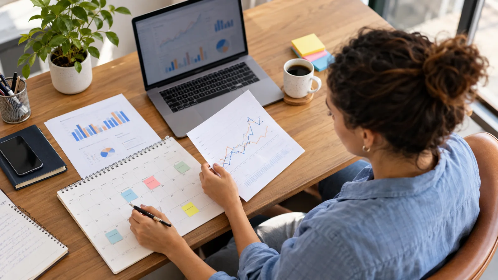 Planejamento de demanda com calendário e relatórios de tendências.